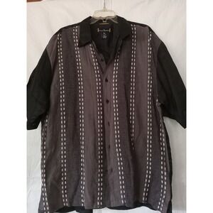 Stacy Adams Mens Shirt 2XL Gray Black Linen Button Down Short Sleeve